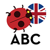 bouton avec une coccinelle, le drapeau anglais et les lettres ABC