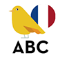 bouton avec un colibri, le drapeau français et 3 lettres ABC